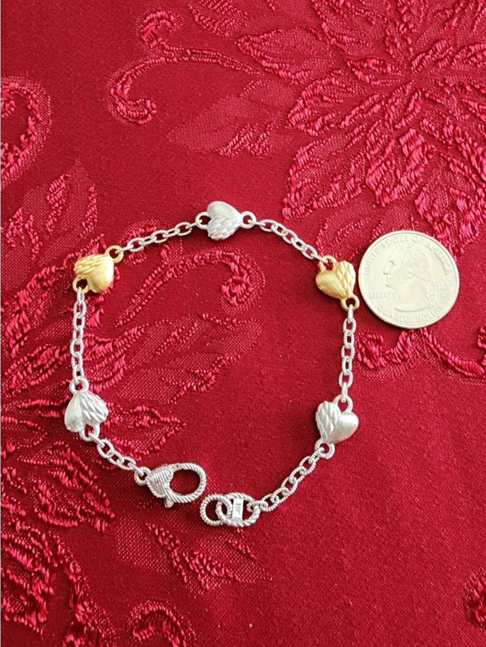 Judith Ripka Two-Tone Heart Link Bracelet in Gold & Silver